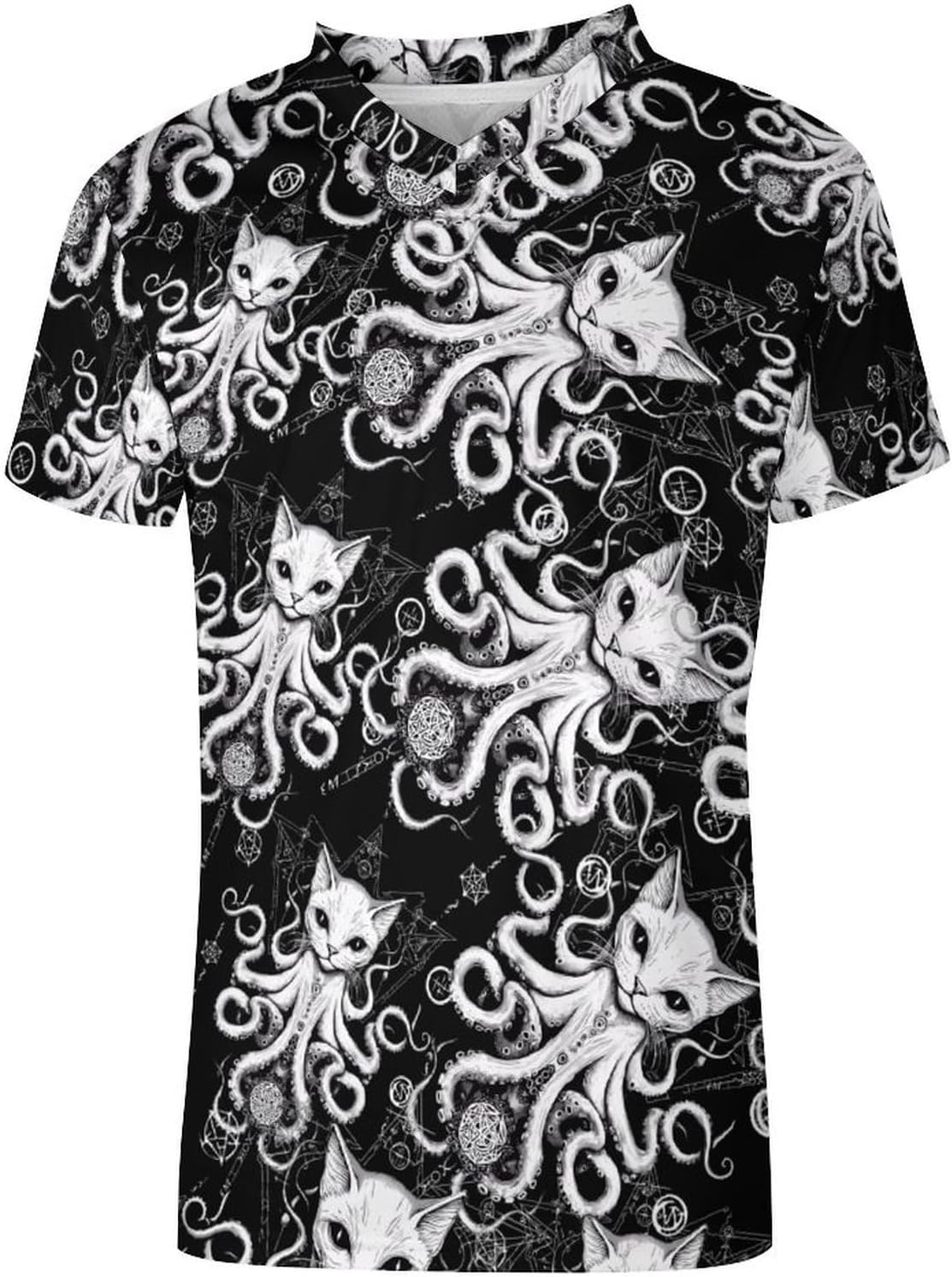 Octopus Cat Men's Running Shirts V Neck Short Sleeve T Shirt Football Jersey Sport Tops 6X-Large
