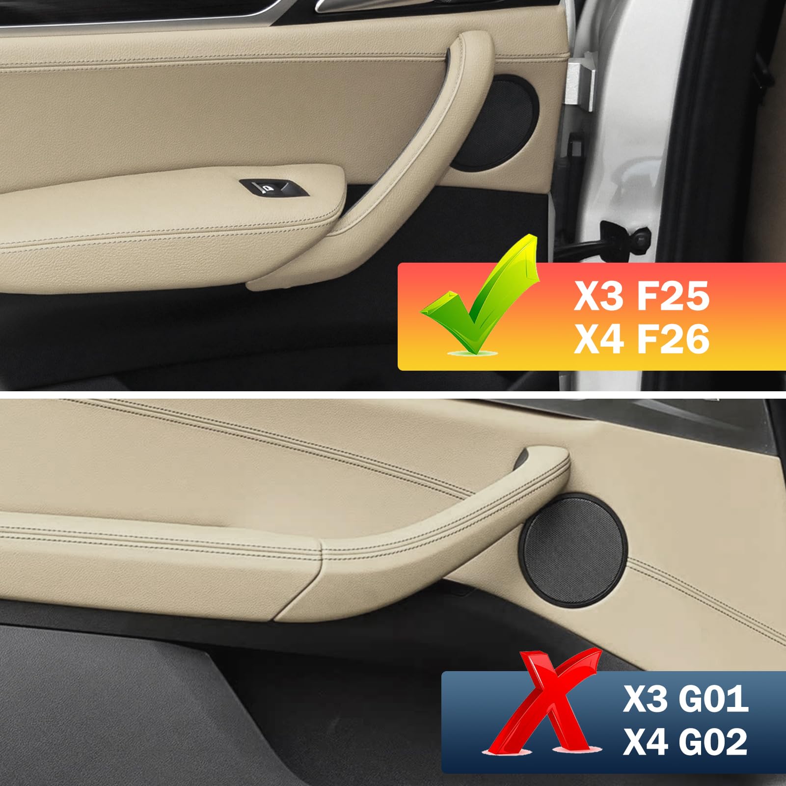 TTCR-II 4PCS Compatible con Manija Puerta BMW X3 F25 2010-2016, X4 F26 2014-2017, X3 F25 Tirador Puerta Interior Delantera Izquierda/Derecha + X4 F26 Manija Puertas Trasera Izquierda/Derecha-Beige