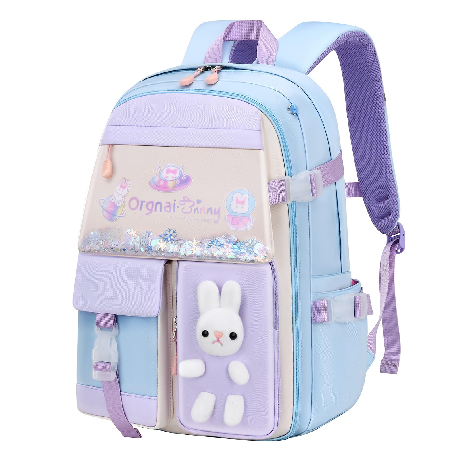 LANSHIYA Bunny Backpack for Girls Cute Kids Bookbag for Elementary School Kawaii Preschool Outdoor Daypack Blue