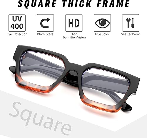 Miniatura 3 de Revemo Braylenz - Lentes de luz azul con marco grueso cuadrado para hombres y mujeres, lentes transparentes para computadora