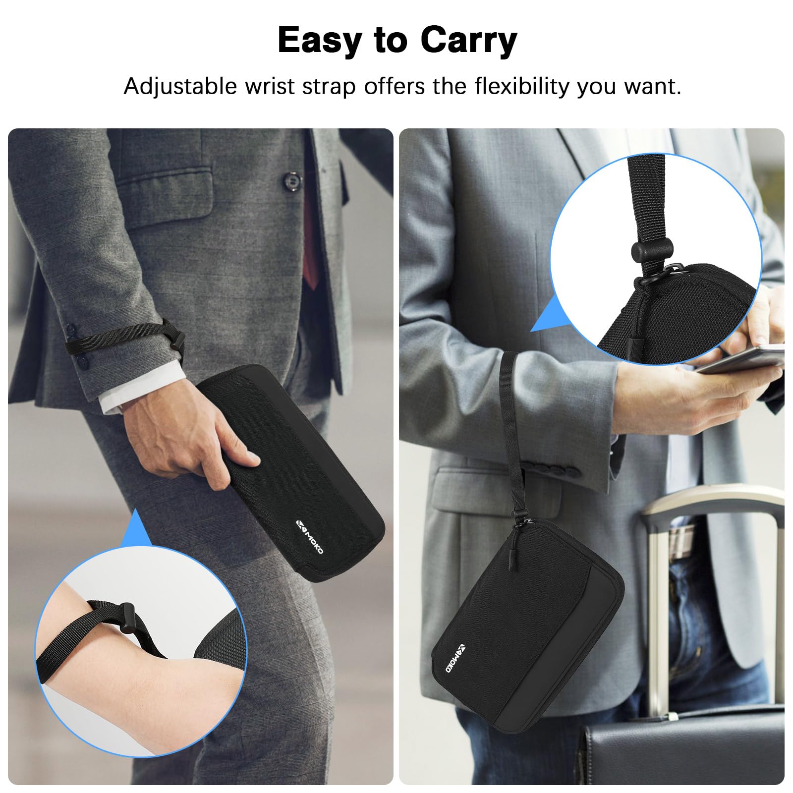 MoKo Passport Holder Family, RFID Passport Wallet for Men and Women, Travel Passport Holder with Multiple Compartments, Travel Document Organzier for Cards, ID, Tickets, Keys, Black