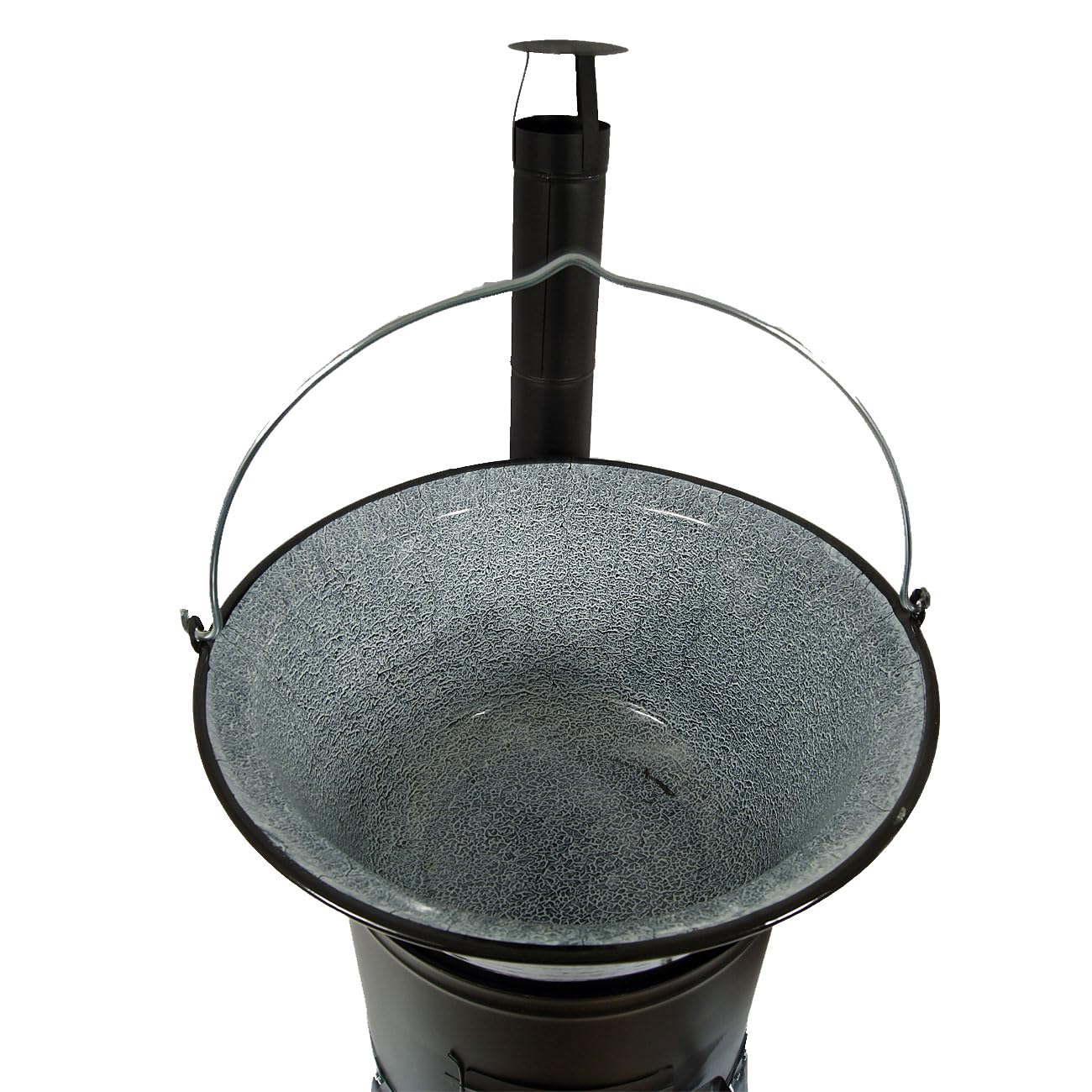 Set Ungarischer Holzofen 45 mit Gulaschkessel 50 L Emaille mit Bügel Gulaschkanone mit Suppentopf