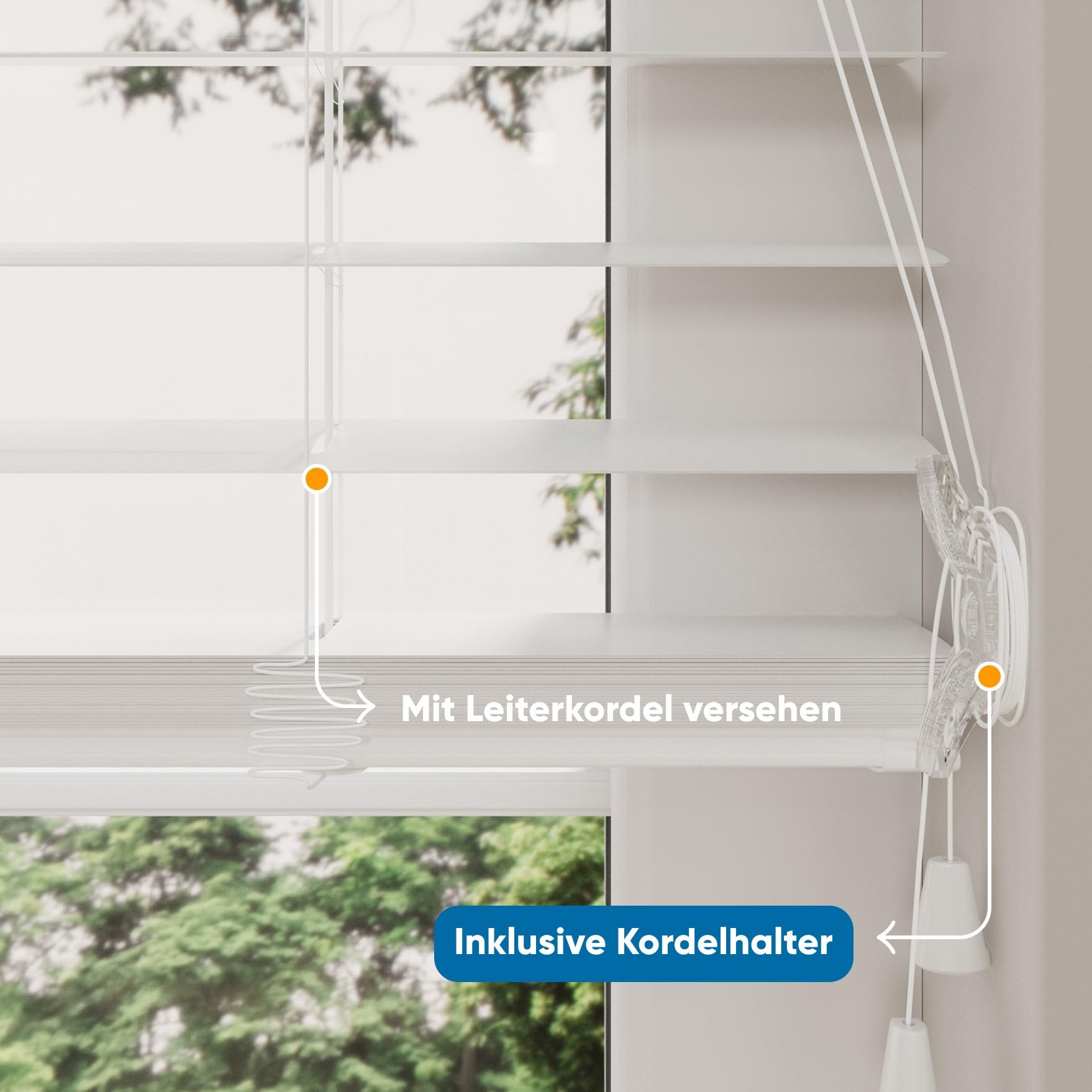 DTCH® Aluminium Jalousie innen, weiß, 110 x 180 cm | 50mm Lamellen, feuchtigkeitsbeständig, mattes Aluminium, Sicht- und Sonnenschutz, Lichtregulierung, Breiten bis 240 cm