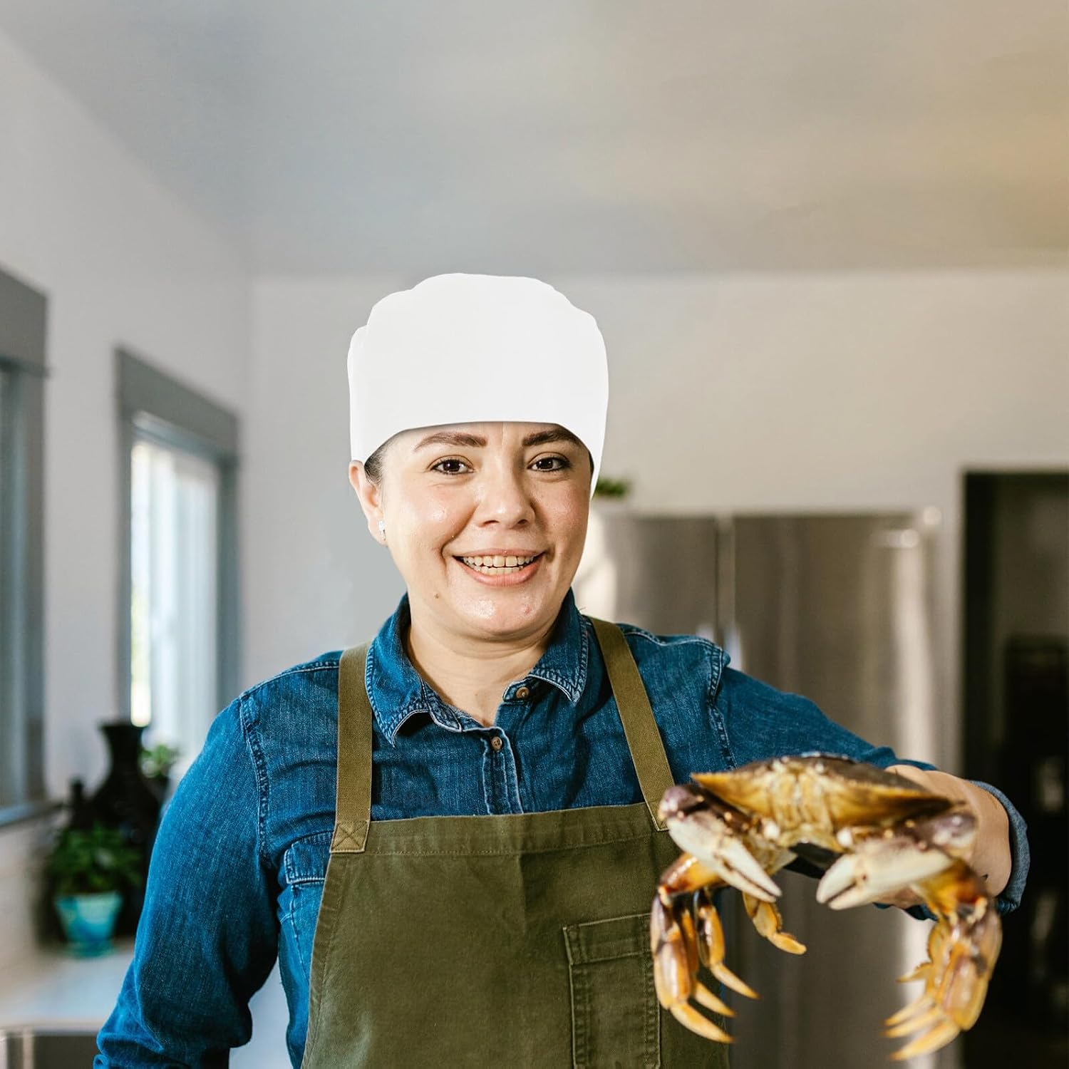 Amosfun Adjustable Breathable Chef Hat for Men and Women – White Mesh Kitchen Cooking Cap, Unisex Professional Culinary Beanie for Restaurant and Food Service Use
