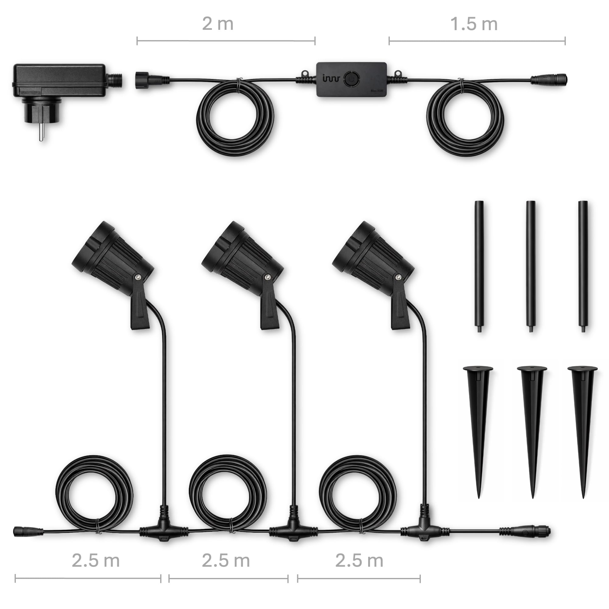 Innr Smart Gartenstrahler Set (3er-Pack), Zigbee, kompatibel mit Hue* & Alexa (Bridge erforderlich), White & Color LED Außenstrahler für Garten & Terrasse, IP65 wasserfest