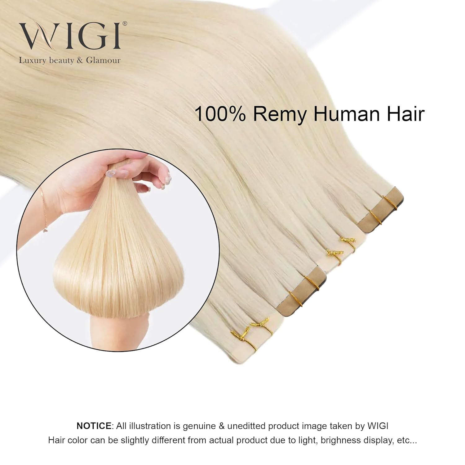 WIGI Premium Tape in Hair Extensions - 100% Real Human Hair 50g/pack 20pcs Straight Seamless Skin Weft Tape Hair Extensions, Thick Ends Piece for Invisible