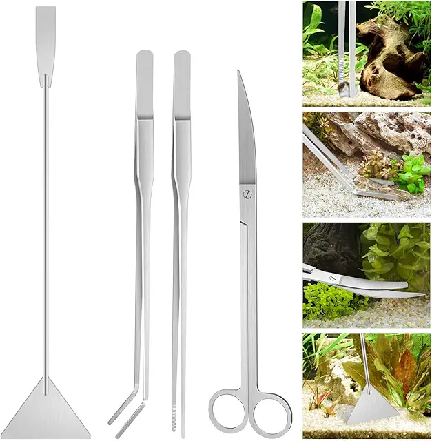 Kit Aquascaping Aquarium 4 Pièces en Acier Inoxydable pour Aquariums d'Angle