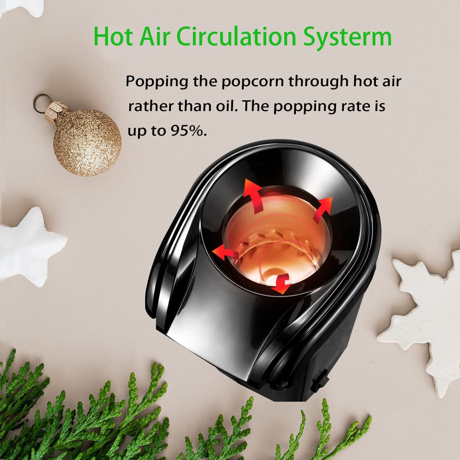 Macchina per Popcorn, Macchina per Popcorn, Macchina per Popcorn ad Aria Calda da 1200 W con misurini, gustosi Popcorn in Meno di 2 Minuti, Senza Olio, prelibatezze notturne al CIN