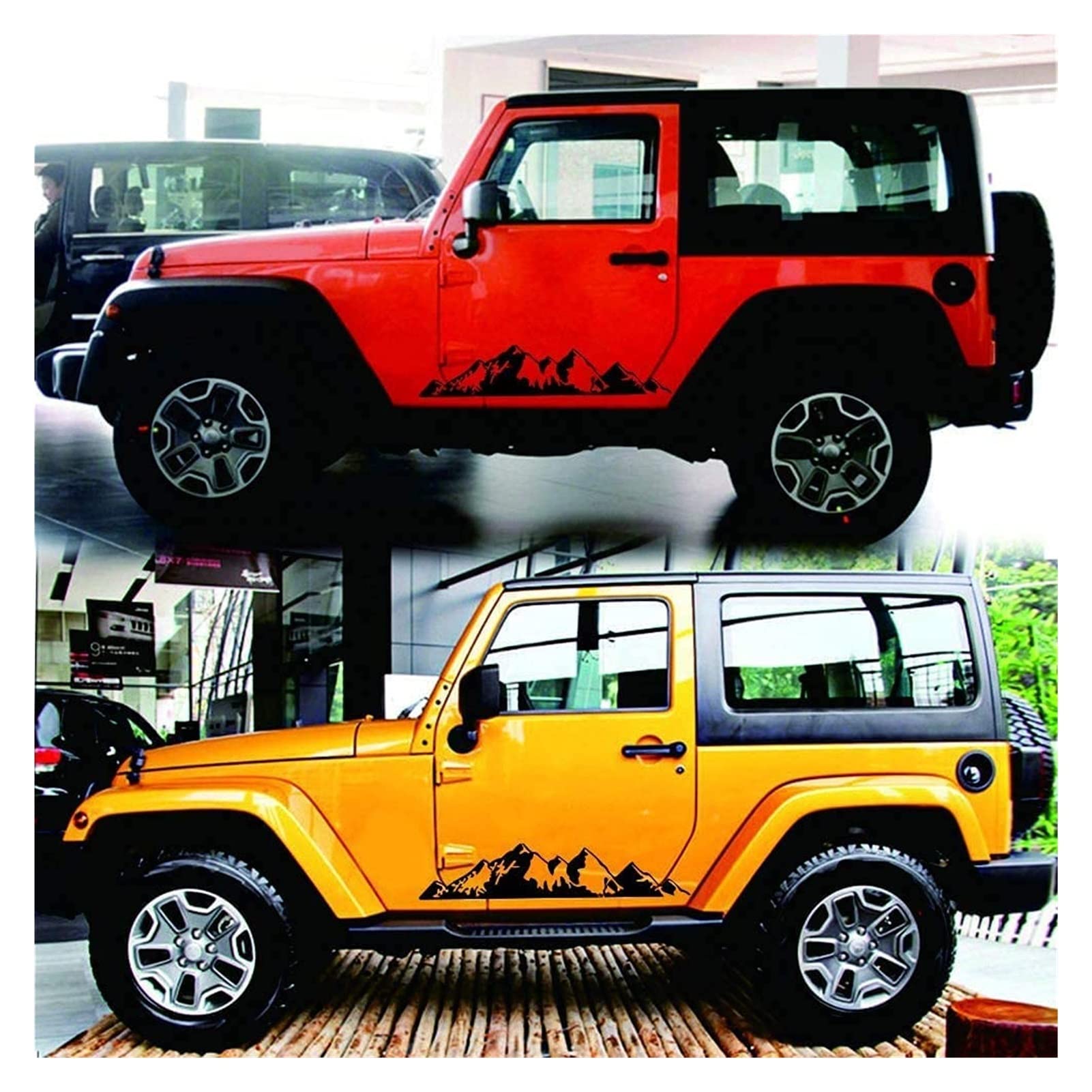 Calcomanía para carrocería de automóvil, calcomanía lateral autoadhesiva, 2 piezas, decoraciones gráficas de montaña personalizadas, calcomanías para coche, carrocería, carreras, puerta
