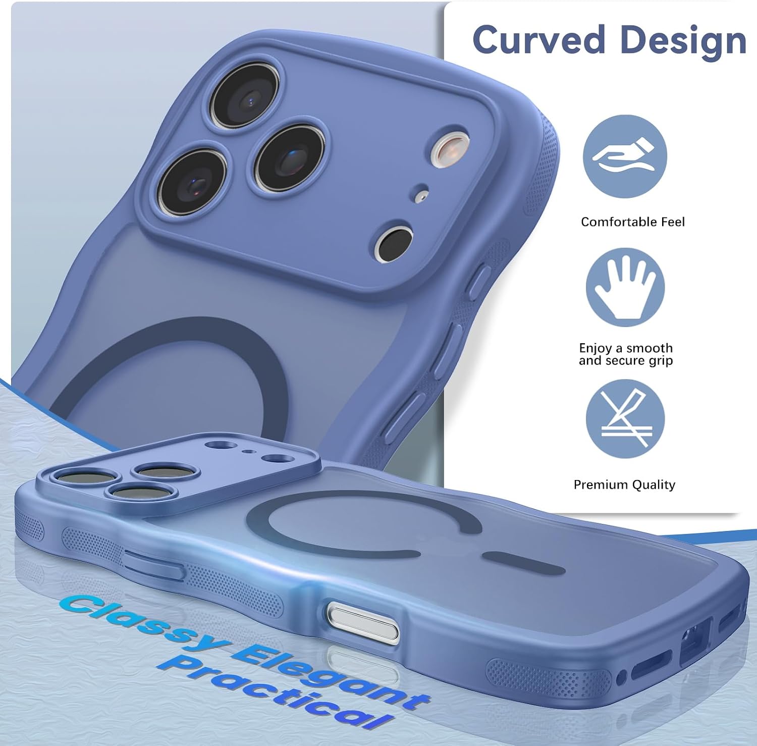 BENTOBEN Magnetic for iPhone 17 Pro Max Case, Cute Wavy [Full Camera Protection][Compatible with MagSafe] Matte Anti-Slip Bumper Women Girls Boys Protective Cover for 17 ProMax 6.9", Sierra Blue image 2