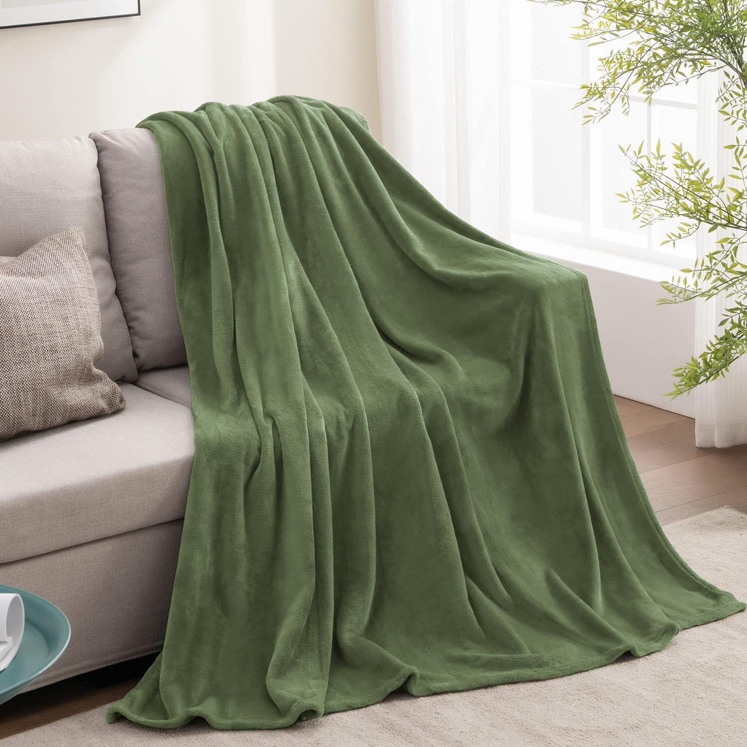 BEDELITE Fleece Blanket Olive Green Throw Blankets for