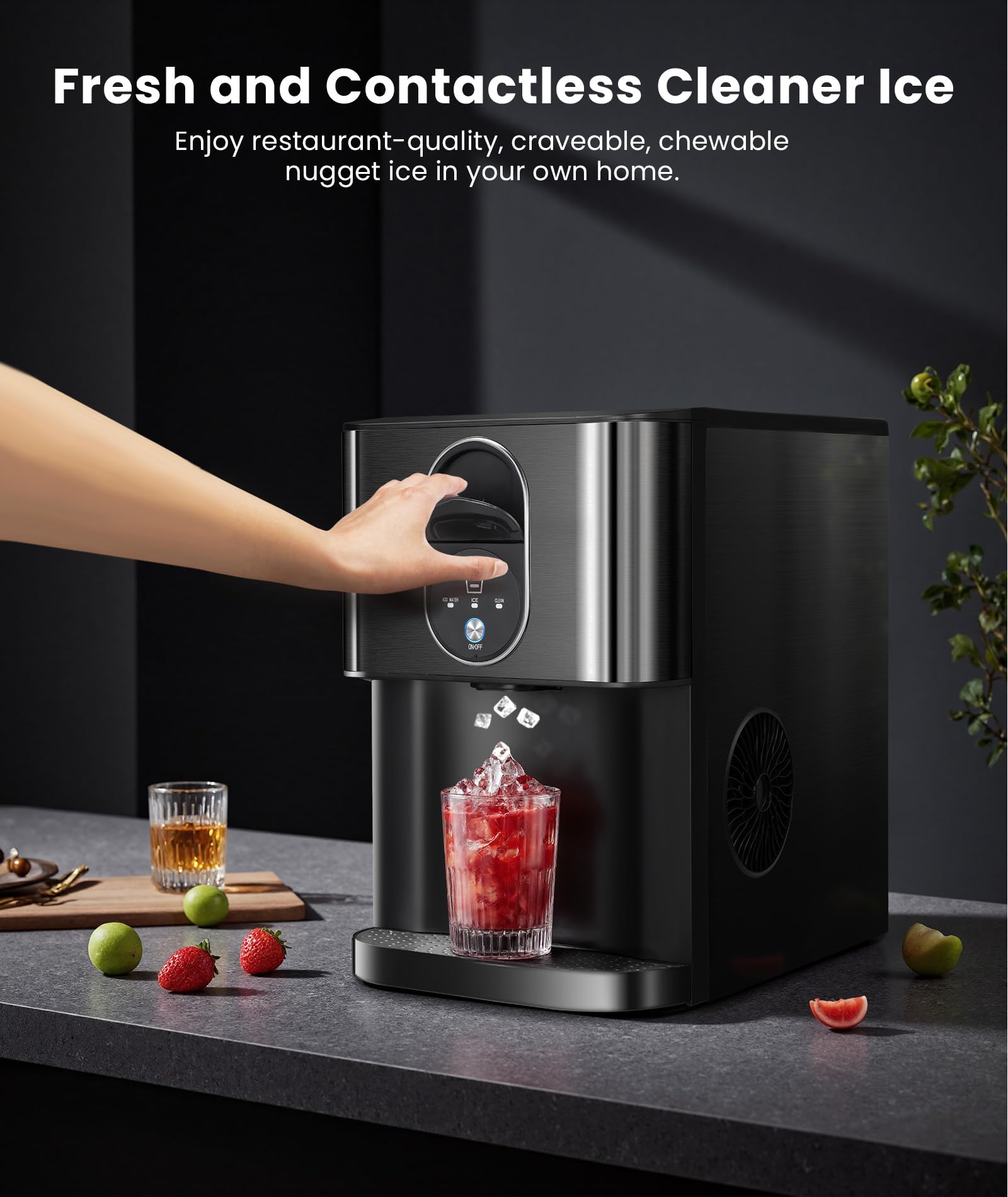 Cowsar Nugget Ice Maker Countertop, 44lbs/24h Soft Chewable Pellet Ice Machine With Dispenser, Self-Cleaning, 2.4l Removable Water Tank, One-Click Operation, Ideal For Home/Kitchen/Bar/Office, Black on Fridge.com - View 3