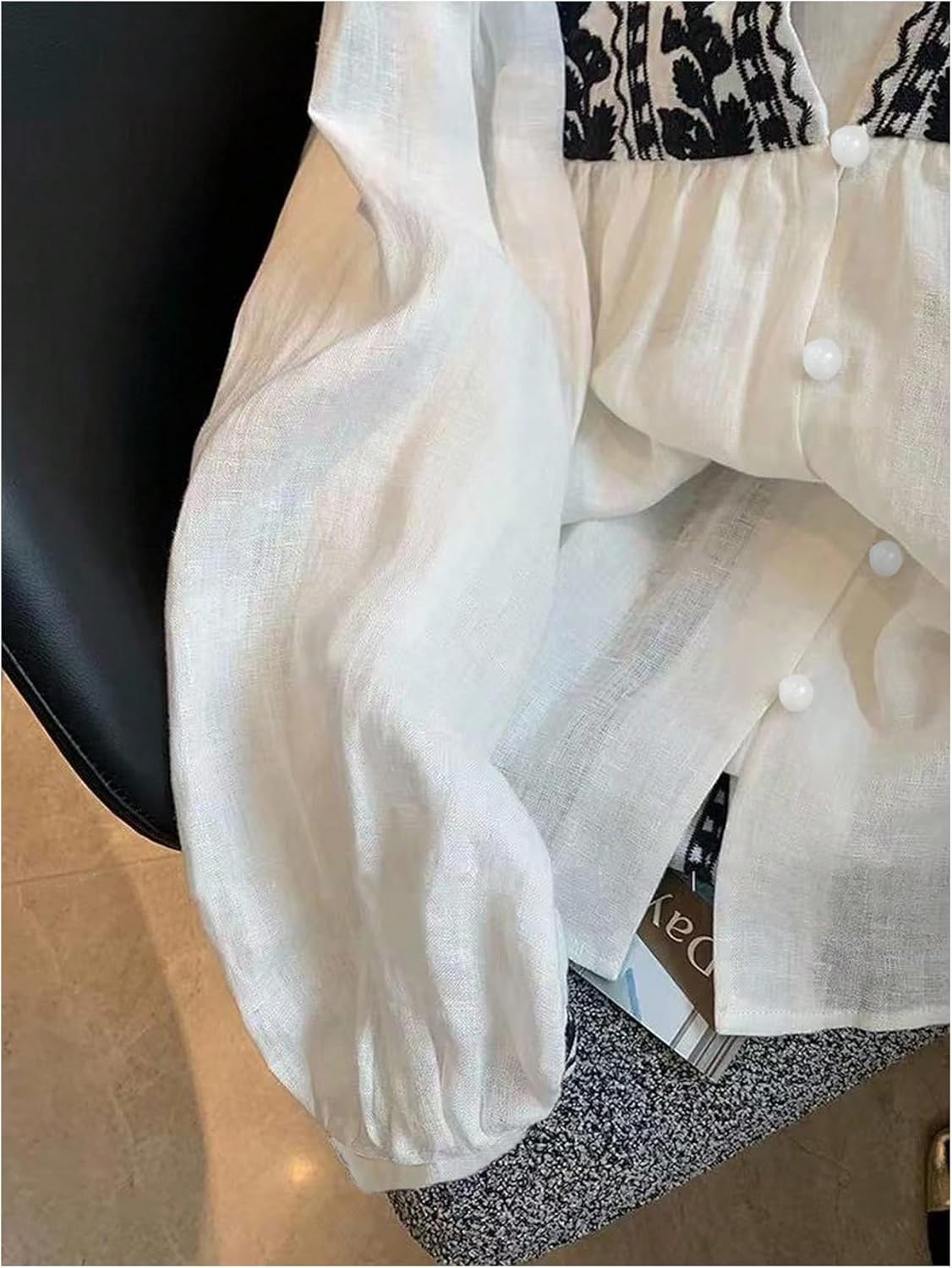 GORGLITTER Women's Boho Peasant Blouses Embroidered Tops Sheer Long Sleeve Button Up Shirts Casual Going Out Outfits - Image 4