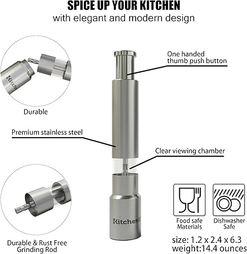 Miniatura 2 de Molinillo moderno de sal y pimienta con molinillo de pimienta recargable, perfecto para sales del Himalaya, pimienta negra, sal marina, granos de