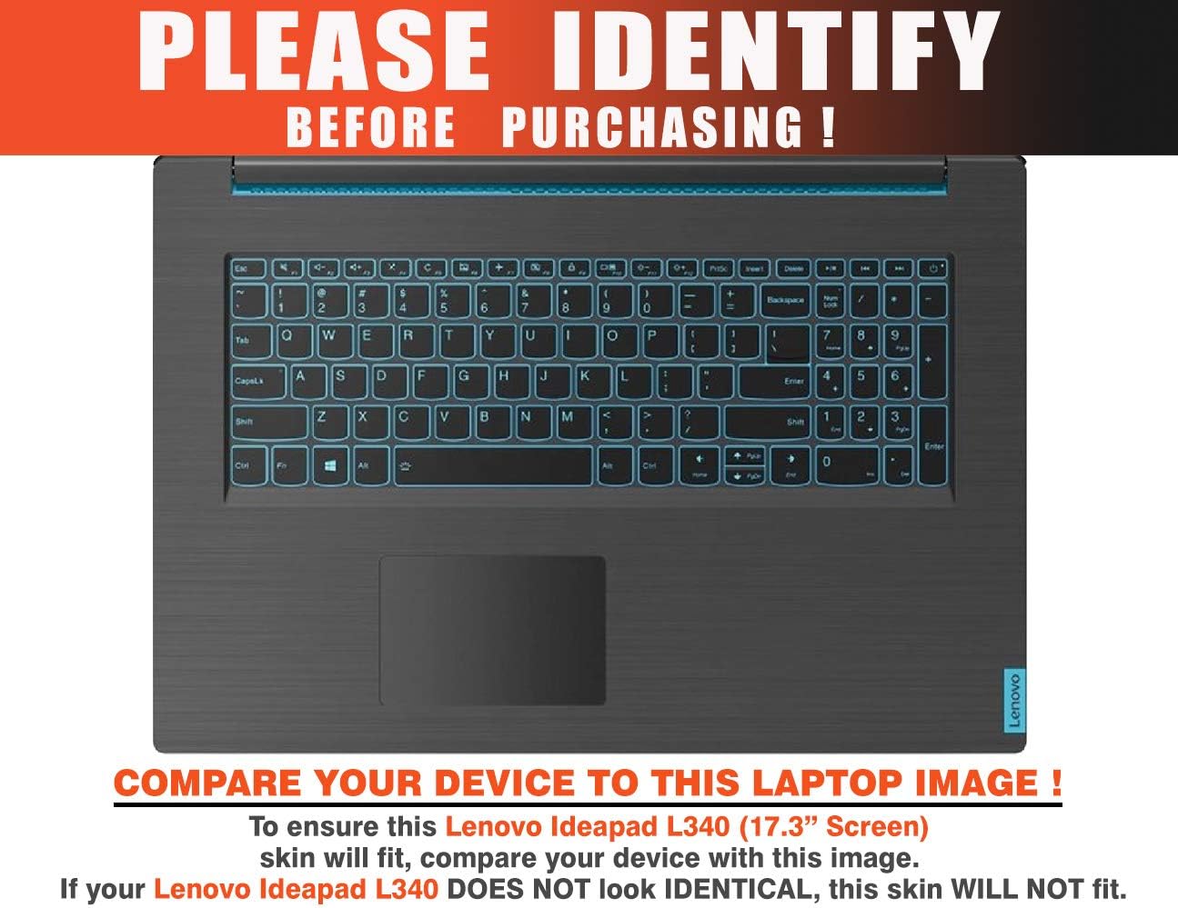 Decalrus - Protective Decal for Lenovo IdeaPad L340 (17" Screen) Laptop Crocodile Skin Pattern Texture Skin case Cover wrap CROlenovoIdeapad17_L340Black