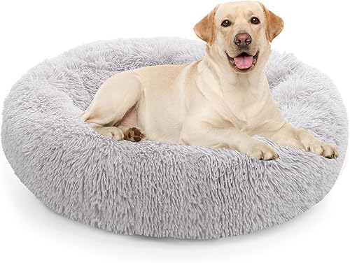 NOYAL cama de dona para perro o gato, suave cojín de felpa, antideslizante lavable a máquina, cama calientita para mascotas, mejora el sueño de los