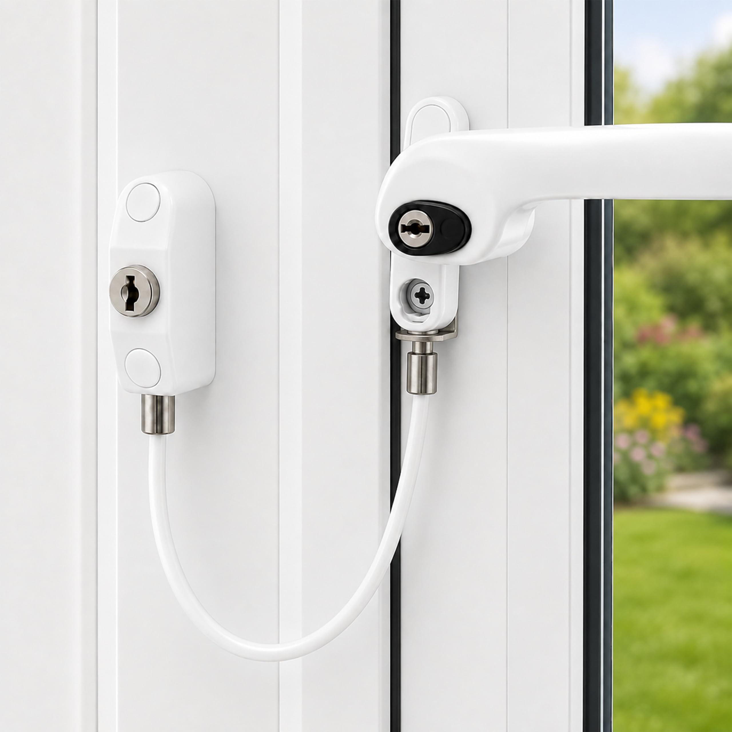 Window Cable Restrictor Lock with Hidden Handle Bracket. Child & Pet Safety Security Window Opening Limiter