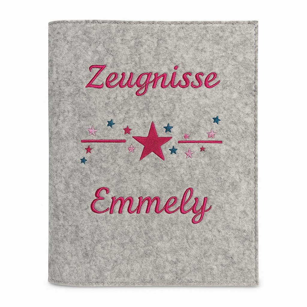 Generisch Personalisierte Zeugnismappe A4 aus Filz | Sternchen| hochwertig Bestickt | Schulkind | Geschenk | Schulstart | Zeugnisordner | Jungs und Mädchen