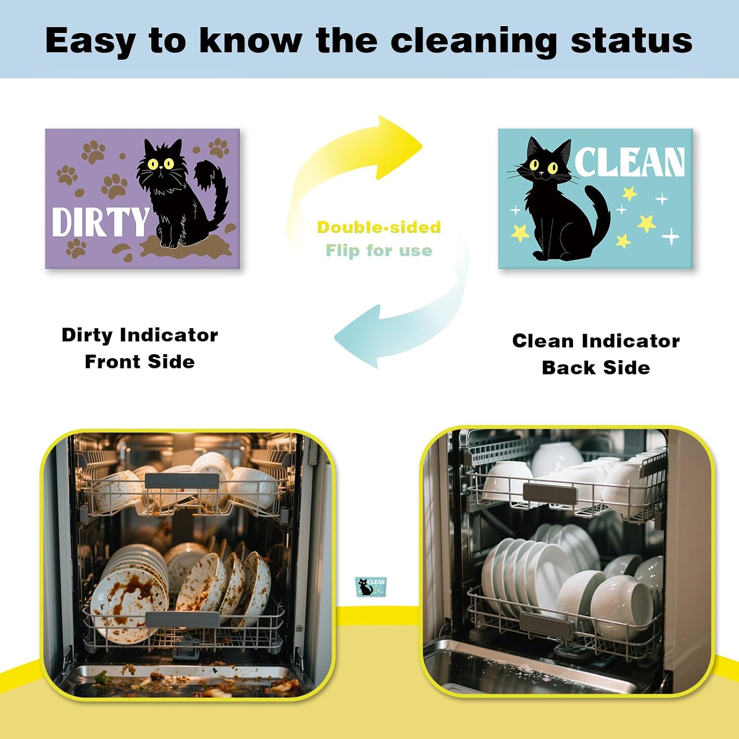 Black Cat Dishwasher Magnet Clean Dirty Sign image 4
