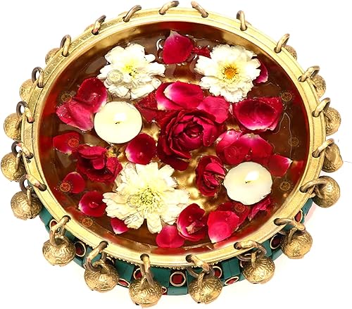 Miniatura 8 de Two Moustaches Urli - Cuenco tradicional étnico de latón con campanas, cuenco Urli de latón de 6 pulgadas, Urli para flores, regalo de inauguración