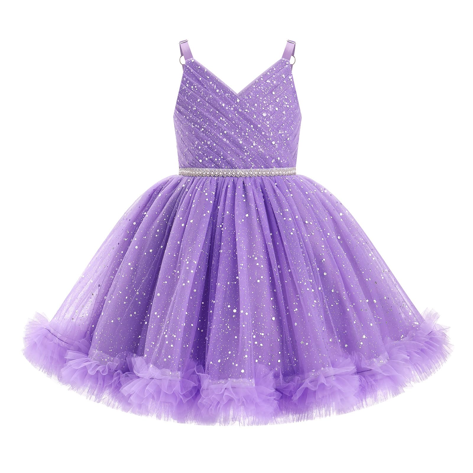 IDOPIP Pailletten-Rüschen-Tüll Blumenmädchenkleid für Kinder, Baby