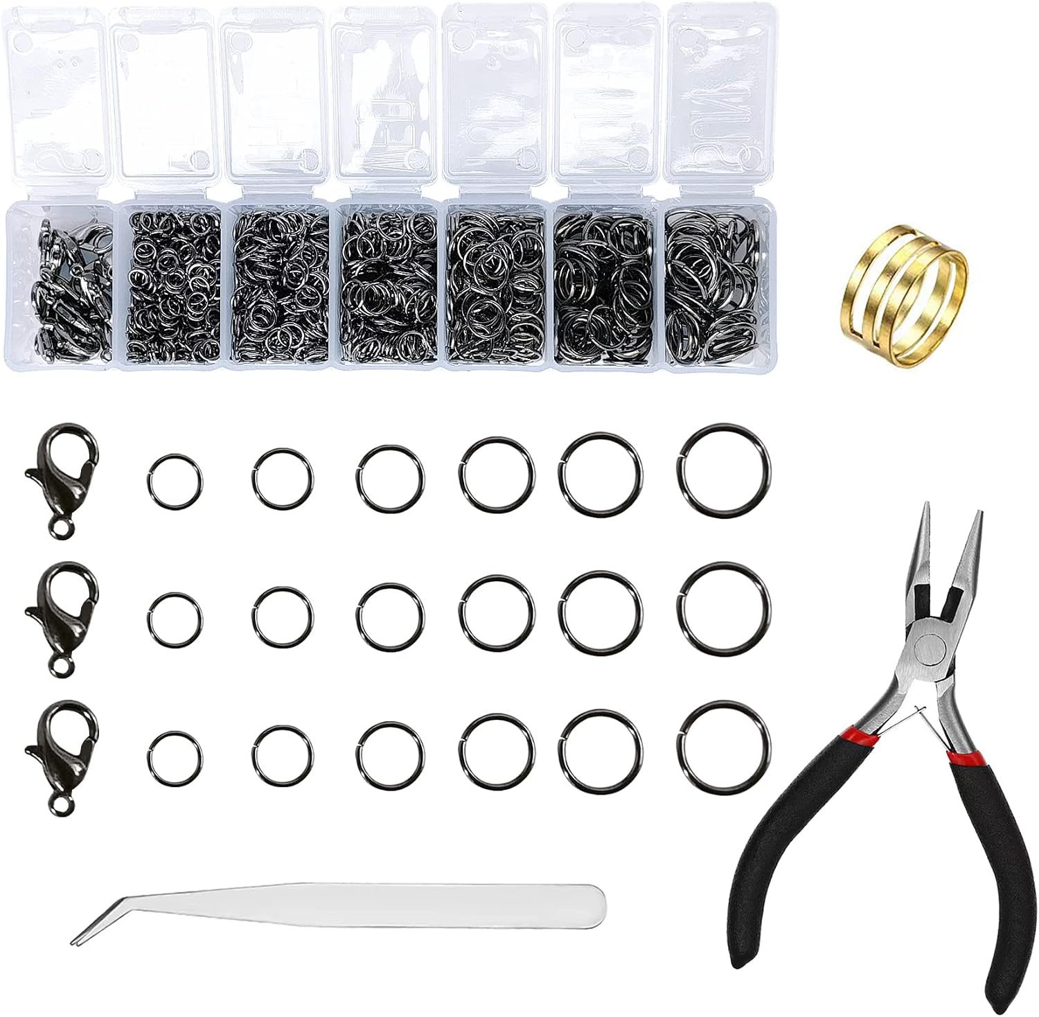 Open Jump Rings Lobster Clasps Supplies for DIY Jewelry Making(Gunmetal) | alloy open jump rings lobster clasps jewelry pliers tweezers jump rings opener