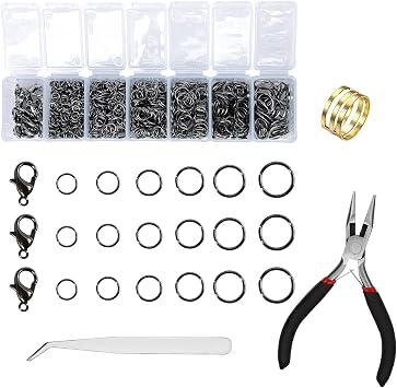 1350pcs Open Jump Rings Lobster Clasps Set with Jewelry Pliers,Tweezers and Jump Rings Tool Opener for DIY Earring Bracelet Necklace Extender Chains Jewelry Making Gunmetal