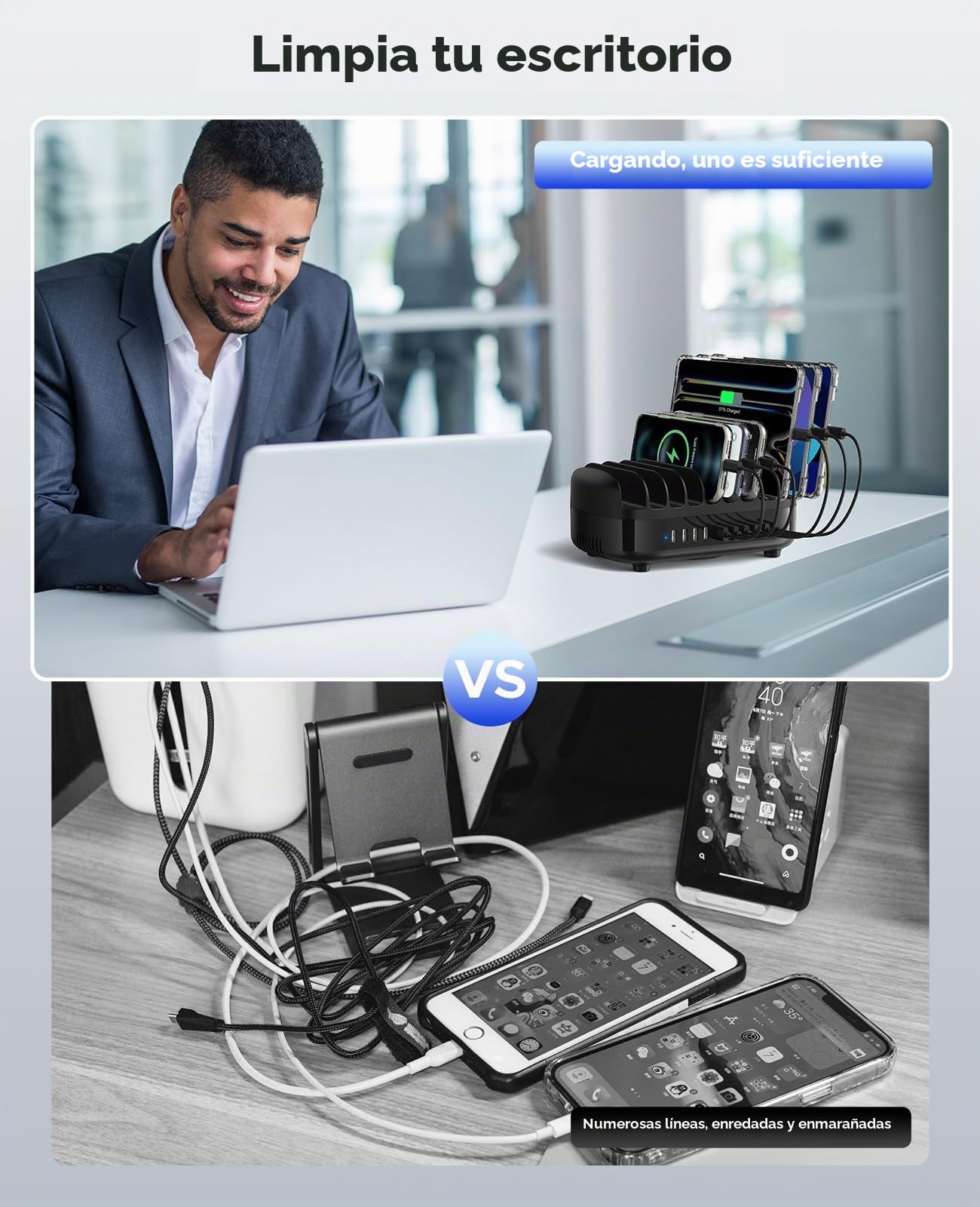 ORICO 120W Estación De Carga para Múltiples Dispositivos, 10 Puertos USB Estación De Carga con Ventilador De Refrigeración, Compatible con iPhone, iPads, Android y Tabletas, Negro