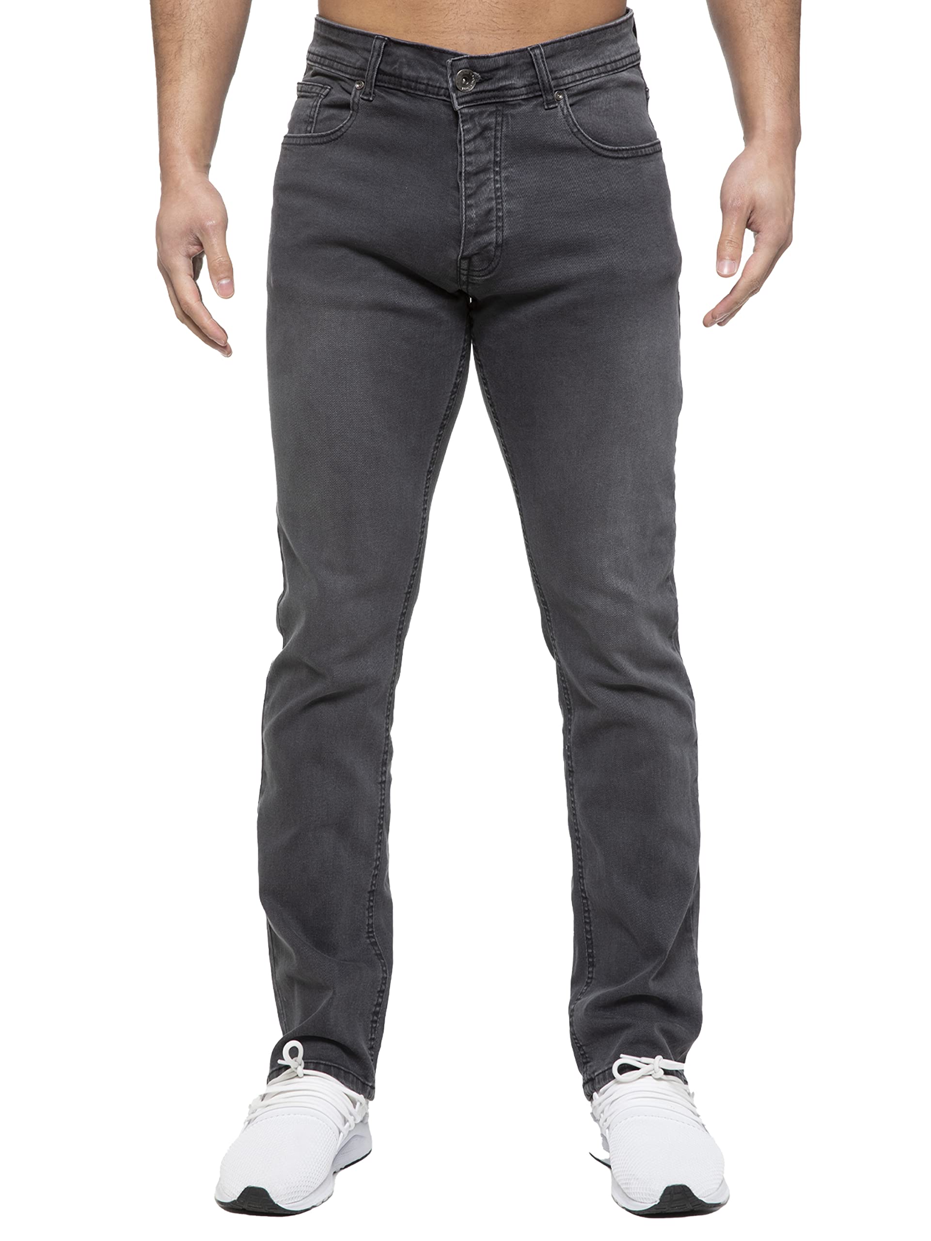 989Zé ENZO Mens Stretch Straight Leg Regular Fit Classic Denim Jeans All Waist Sizes EZ359 Grey 42W / 32L