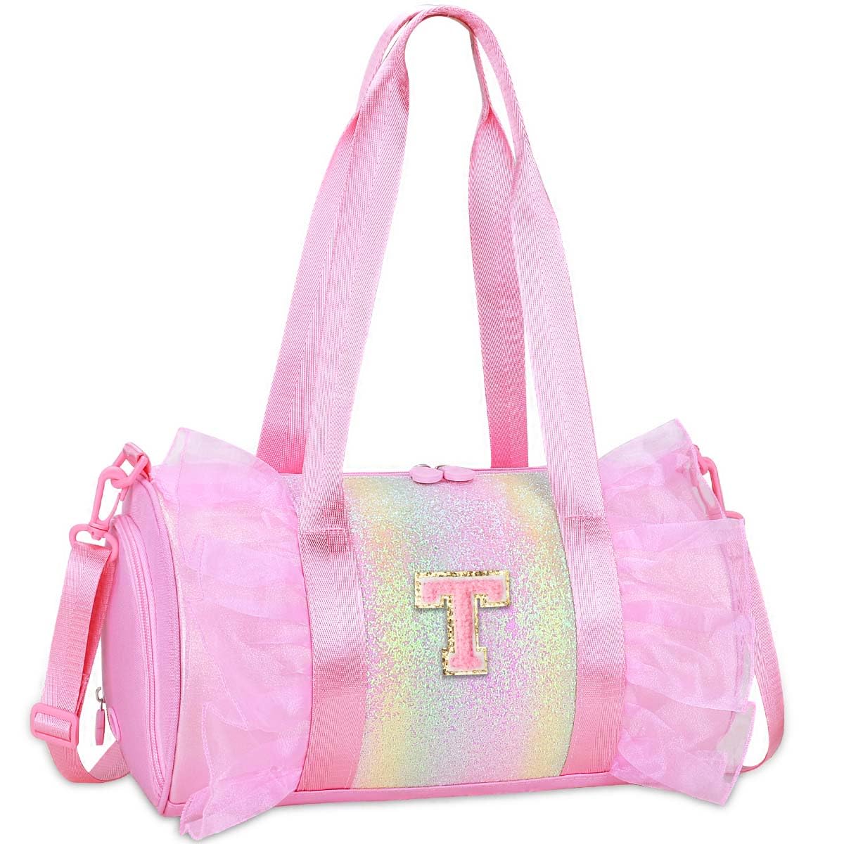 Personalized Monogram Dance Bag for Girls - 3-6 Years Kids Lightweight Water Resistant Oxford Backpack for Ballet Cheerleading Sleepovers Gymnastics, Pink, 4 x 5 x 6.7 inches, T