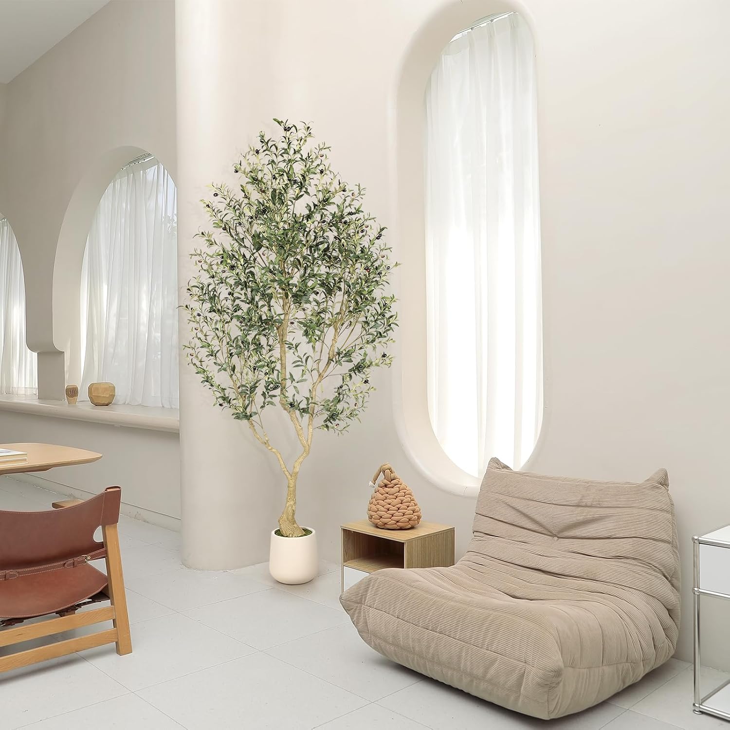 Realead 8ft Faux Olive Tree with Tall Exquisite Planter - Realistic Olive Trees Artificial Indoor with Thick Trunk and Lifelike Fruits - Large Fake Olive Tree for Home Office Decor - Image 6