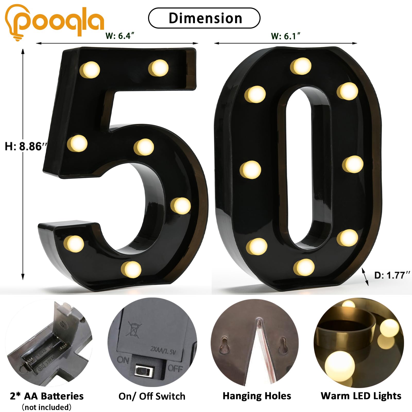 Led 50 Sign Snapklik.com : Decorative Led Light Up Number Letters, Black Plastic ...