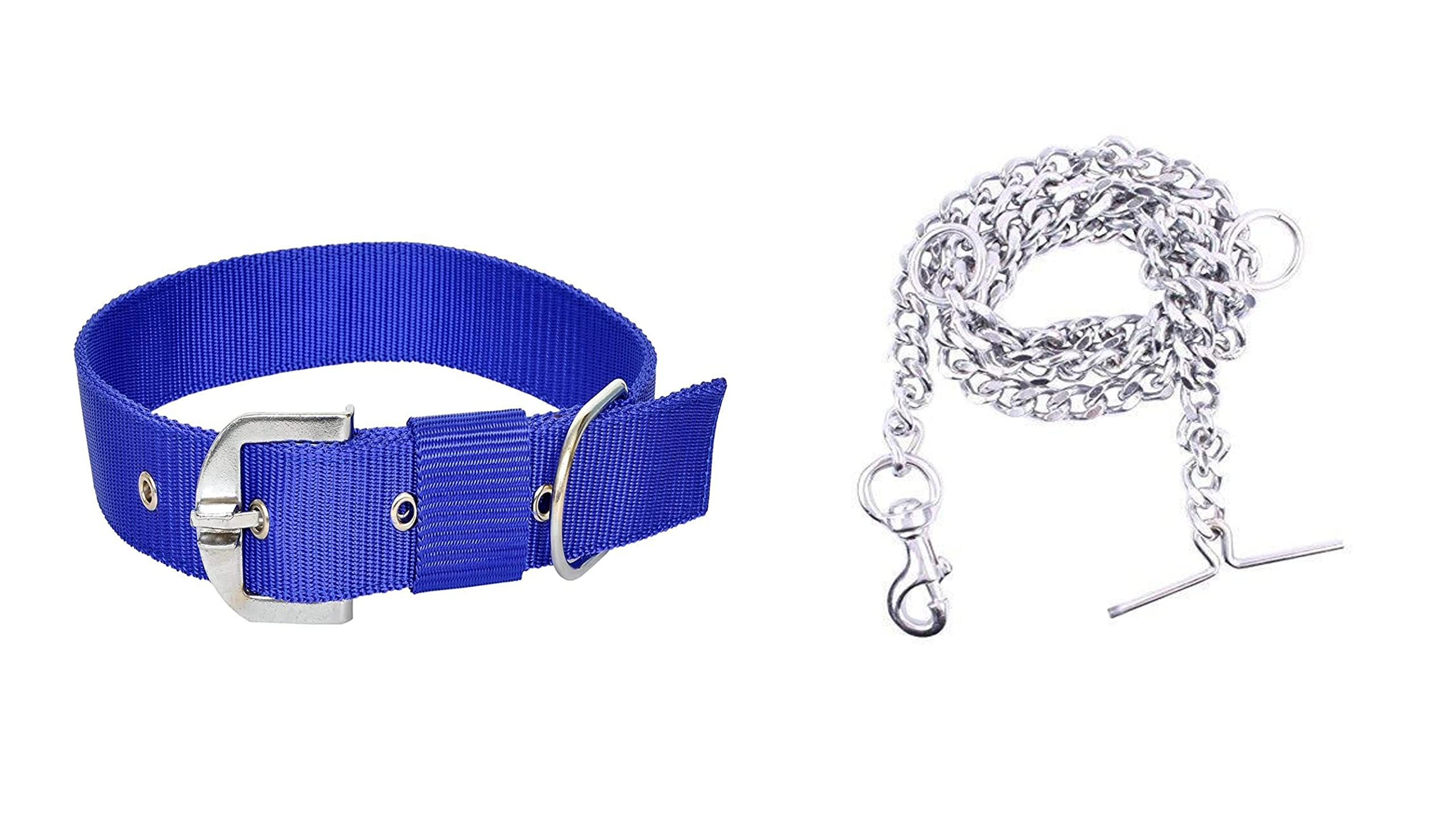 Petvalley Dog Belt Combo of 1.25 inch Nylon Collar with Heavy Dog Chain Lengthy Dog Collar Chain for Medium and Large Dogs (Blue) (B09HCHB8YV) Amazon Price History, Amazon Price Tracker