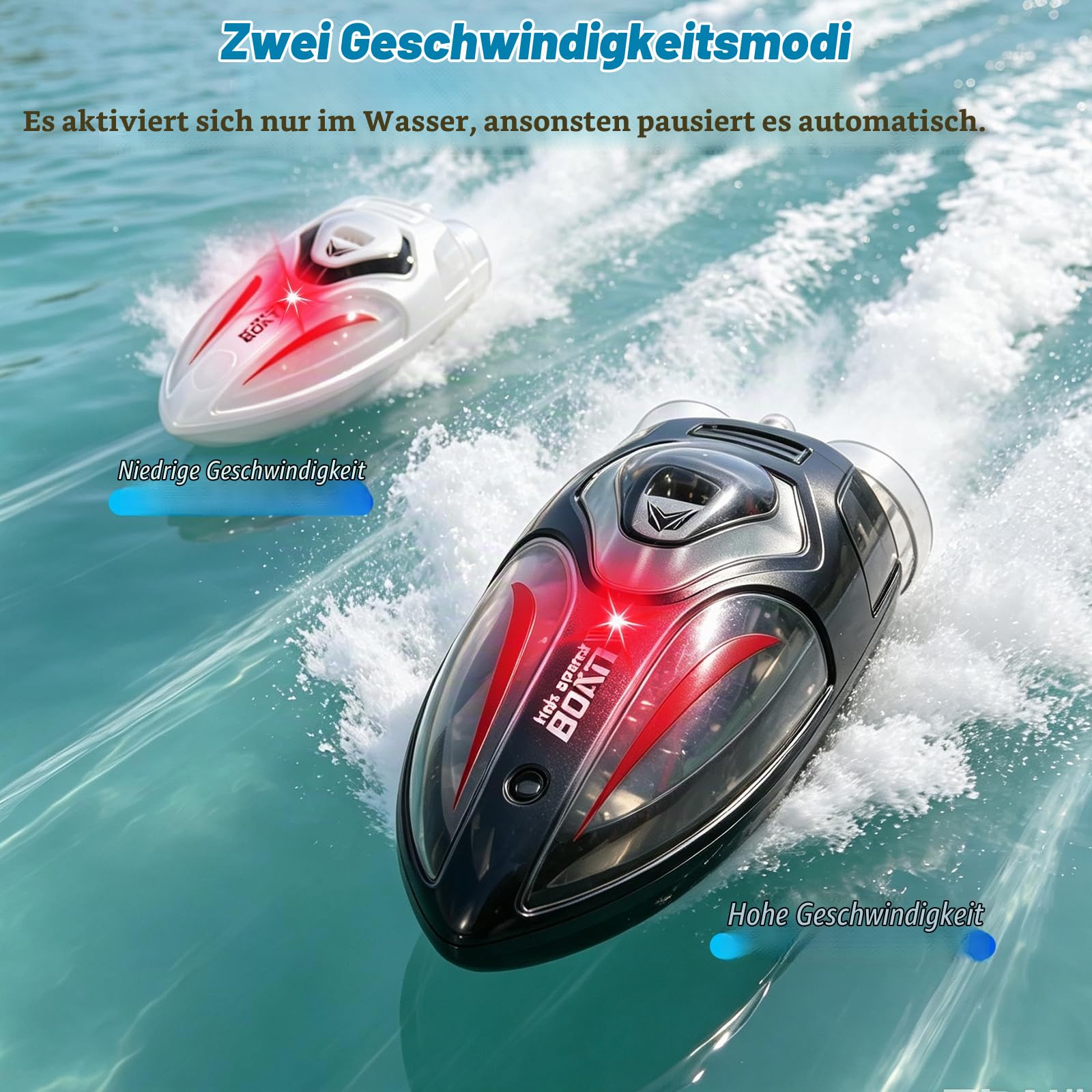 RC Boat,2 Stück Mini Boote Ferngesteuertes und Aufblasbares Schwimmbad | Automatischer Flip Funktion,LED Leuchten,Stoppt automatisch sobald es das Wasser verlässt,Geeignet für Badewannen,Pool,Seen