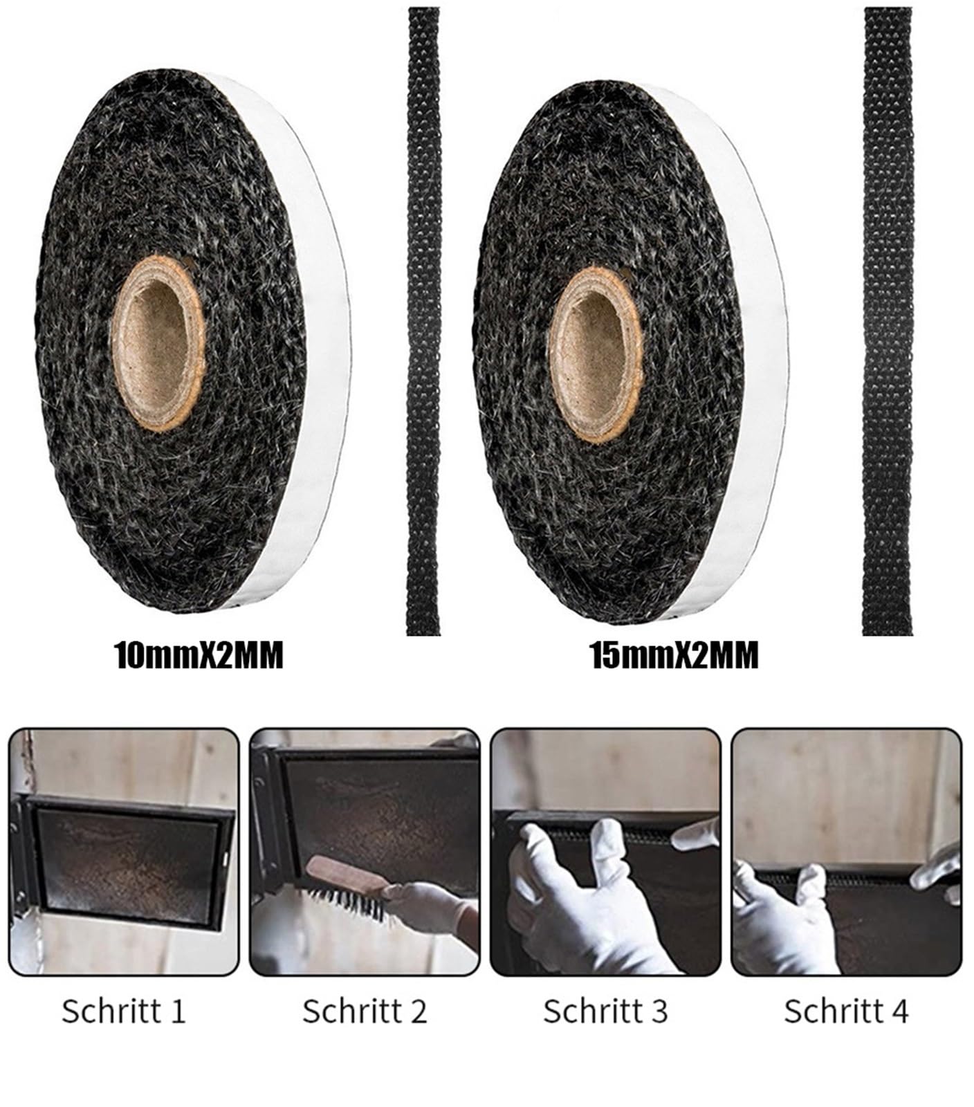 Guarnizione Stufa a Legna Corda nera for stufa a legna da 2/3,0 m | Sostituzione della guarnizione della porta del caminetto autoadesiva ignifuga(15mmx3.0m)