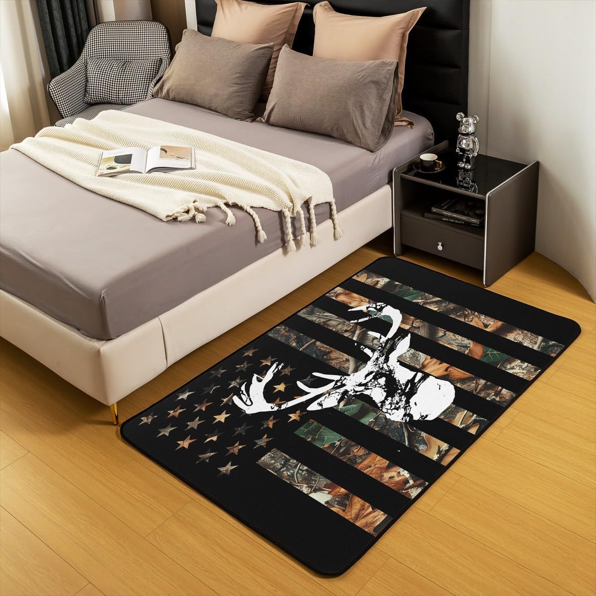 Deer Area Rug 3x5 Farmhouse Cabin Rustic Decorative Carpet Rug Set American Flag Rugs for Bedroom Camouflage Indoor Floor Mat Accent Rug Room Decor Western Farmhouse Living Room Rugs