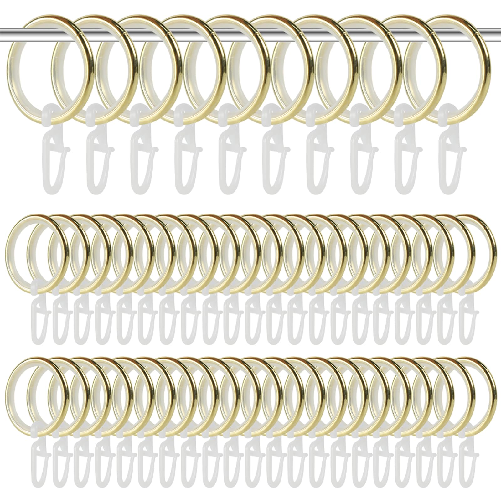 JEUIHAU 50 stuks 1,3 inch / 33 mm binnendiameter gordijnen ringen, metalen gordijnringen met haken, gordijnroede ringen voor raam, deur en douchegordijn, zilver