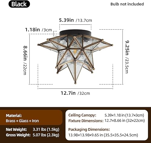 Miniatura 3 de Moravian - Lámpara de techo con estrella de latón  12.7 pulgadas bronce aceitado negro vintage accesorios de iluminación empotrados  Luces de