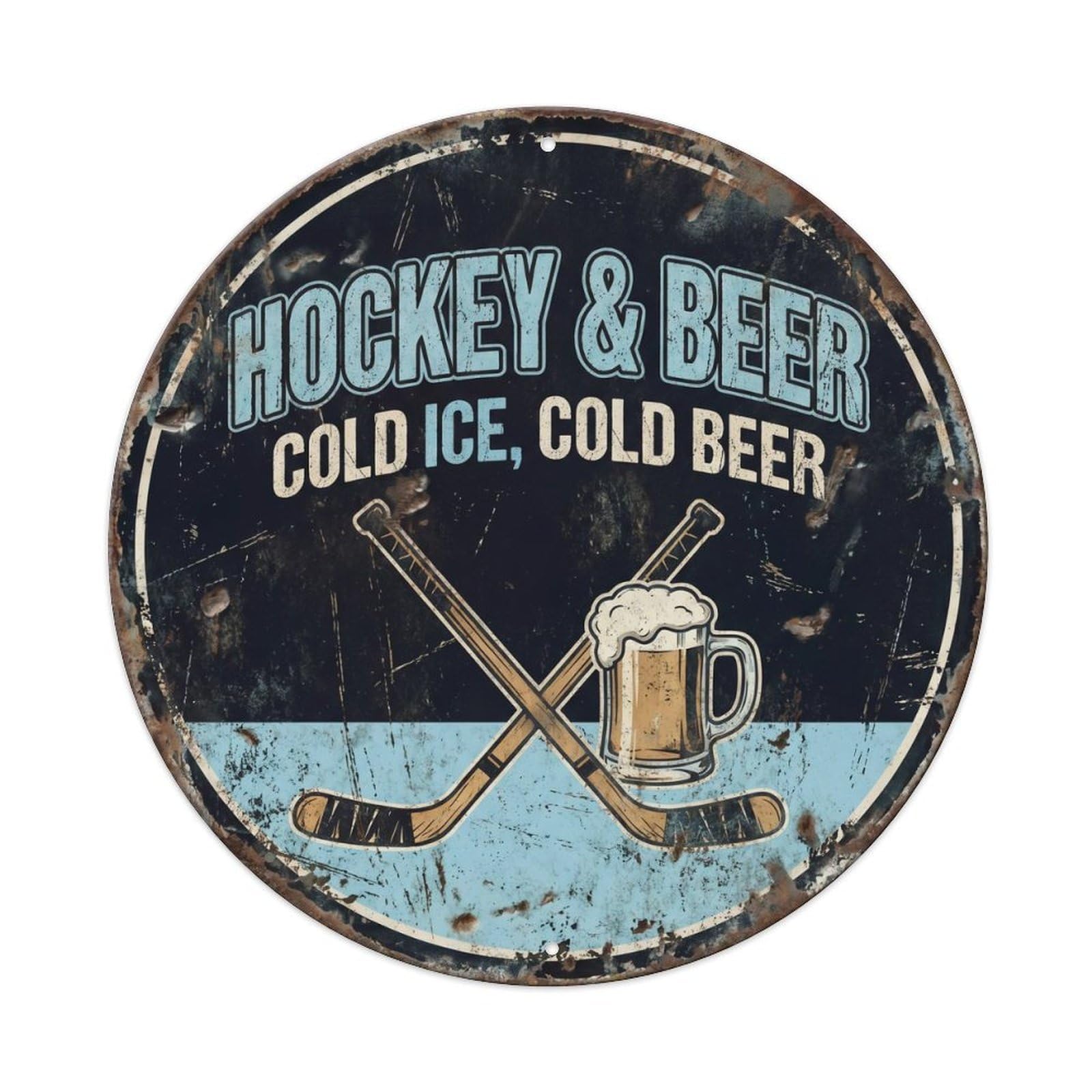 Retro Bar Style Hockey Intense Garage Beer Metal Tin Sign Plaque Wall Decor for Cafe, Club, Garden Round Metal Poster 8x8Inch