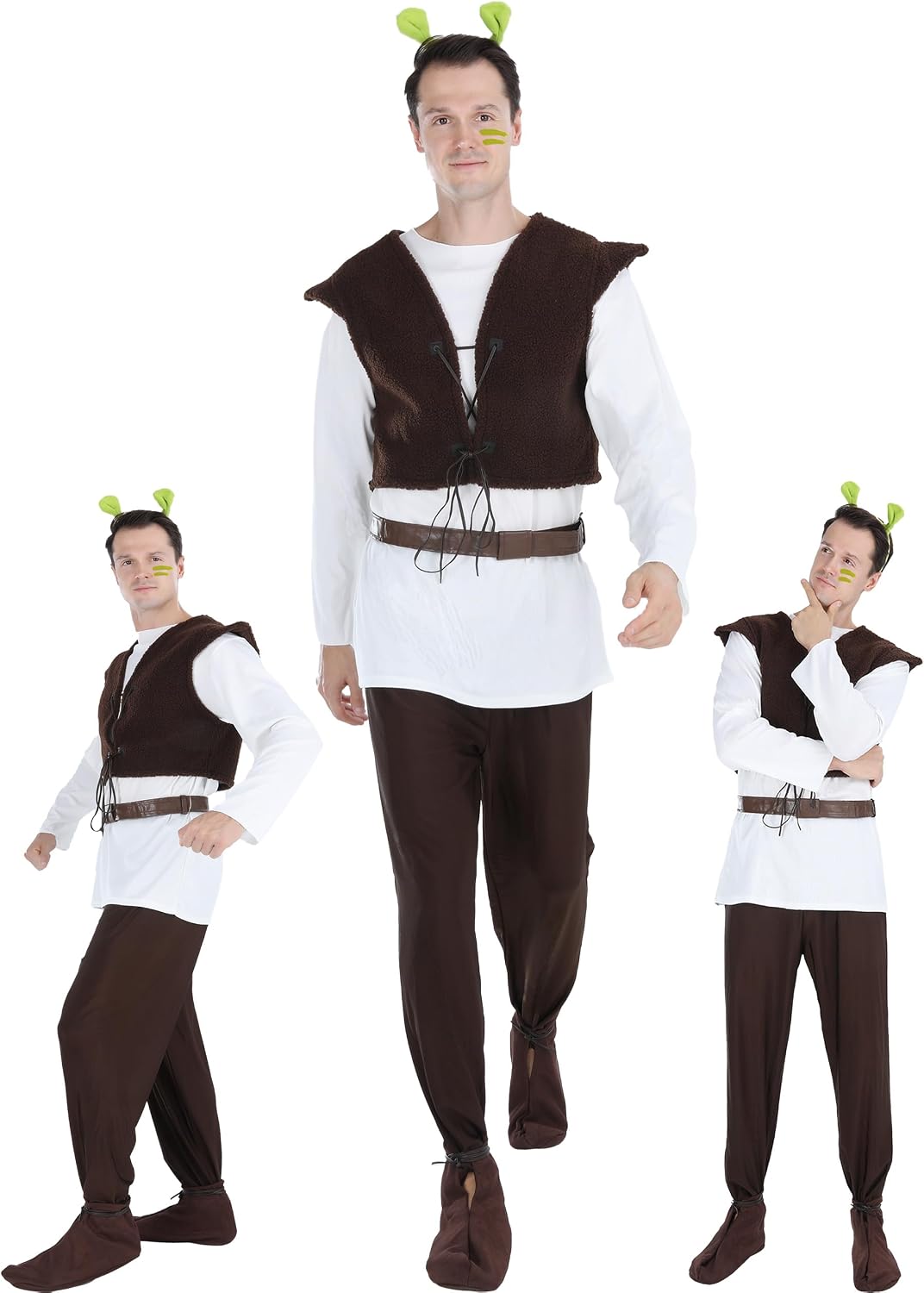 5Pcs Halloween Monster Costume,Mens Shirt Vest Pants Shoe Covers Belt,Character Outfit for Adults Cosplay Full Set