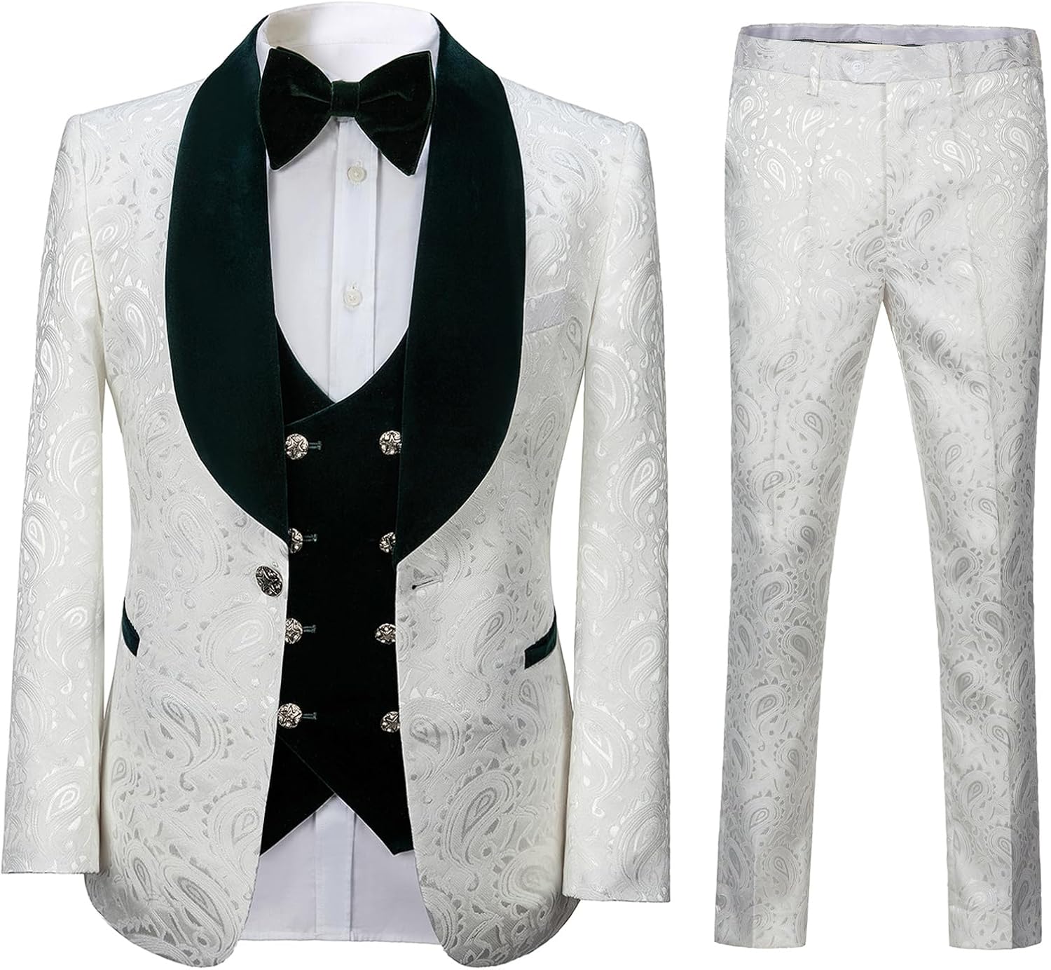 Men's Paisley Jacquard Tuxedo, One Button Shawl Lapel 3 Piece Suit