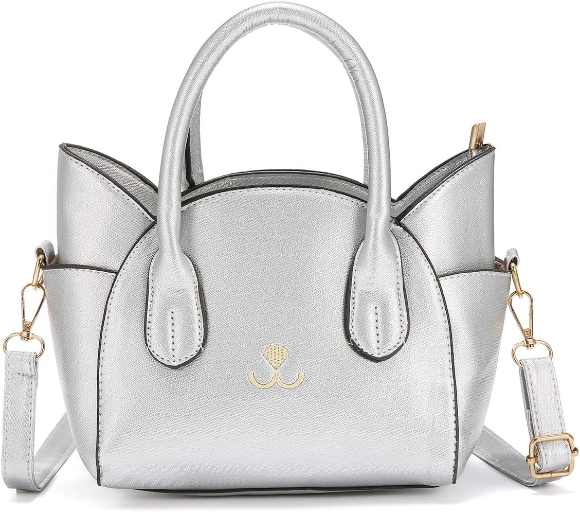 OB OURBAG Women Top Handle Shoulder Bag, Cute Cat Crossbody Bag for Ladies, Small Handbag Purses for Dating Daily Outgoing, Silver