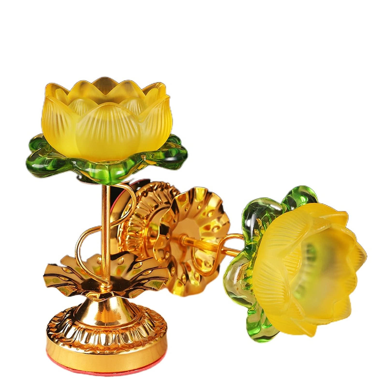 Sbjklyrn One Color Candleholder, Lotus Lamp Religious Buddha Supplies For Buddha Lights High-Legged Imitation Glass Alloy Butter Lamp Holder