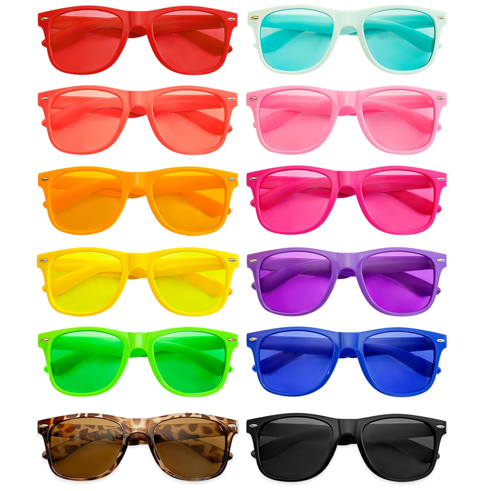 Lot de 12 paires de lunettes de soleil colorées fluo pour adultes Unisexe