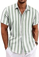 Vista 10 de COOFANDY Camisas de lino para hombre de manga corta, camisas casuales con botones para hombre, camisa de playa de verano, camisa para boda