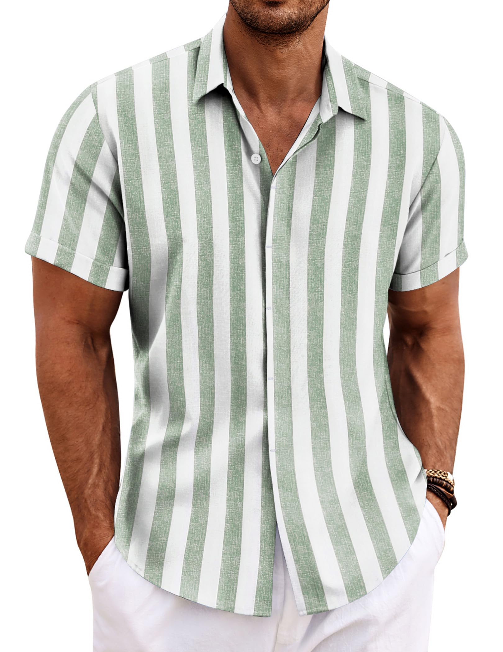 COOFANDY Men's Linen Shirts Short Sleeve Casual Shirts Button Down Shirt for Men Beach Summer Wedding Shirt — view 29