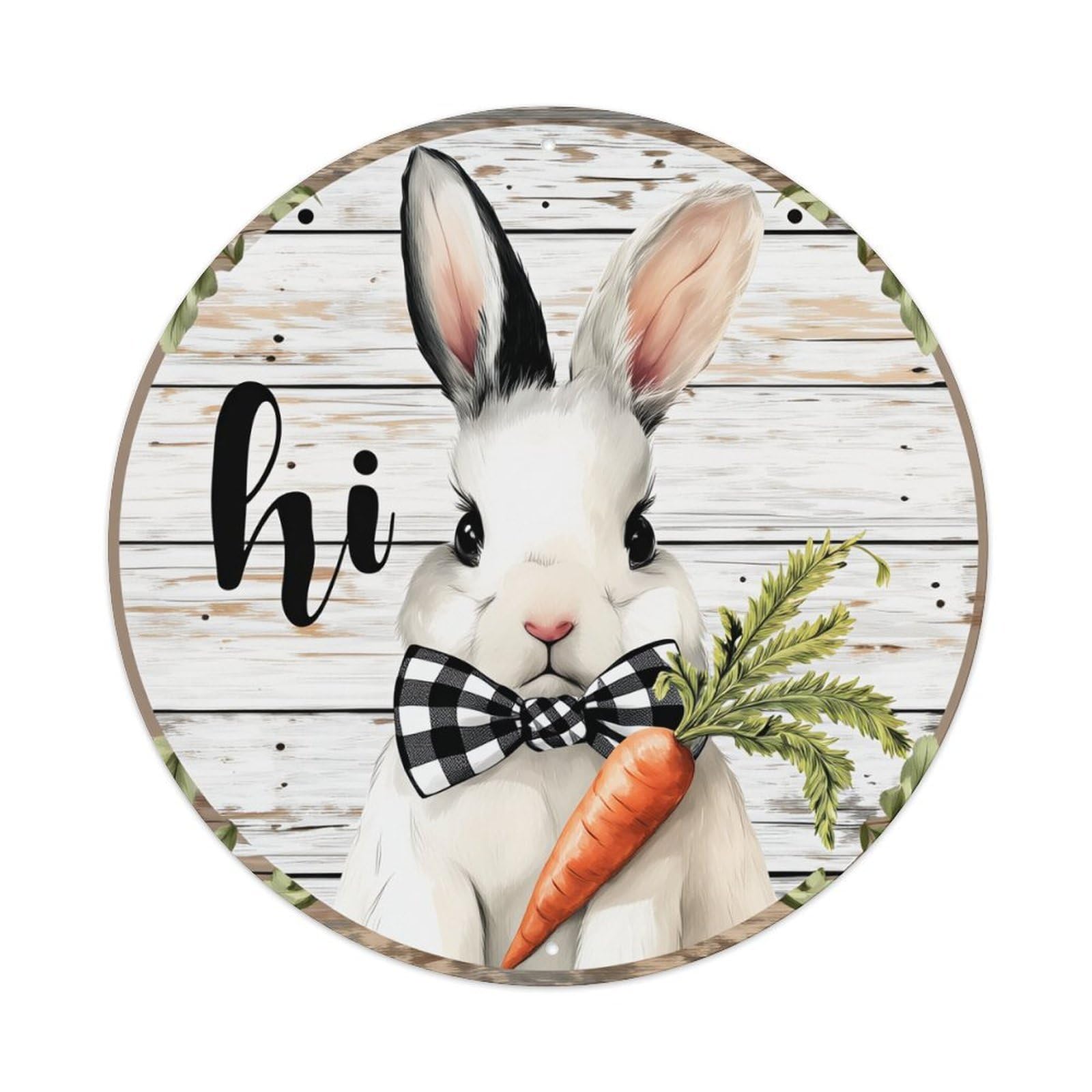 Bunny With Carrot And Bowtie Round Tin Sign Retro Metal Sign for Cafe Bar Pub Home Game Room Gym Club Wall Decoration Vintage Metal Poster 8x8 Inch