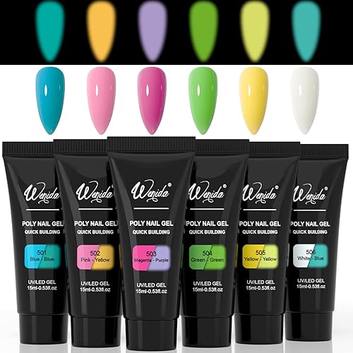 Wenida Kit de 6 gel de uñas que brillan en la oscuridad, juego de gel constructor luminoso para arte de manicura casera