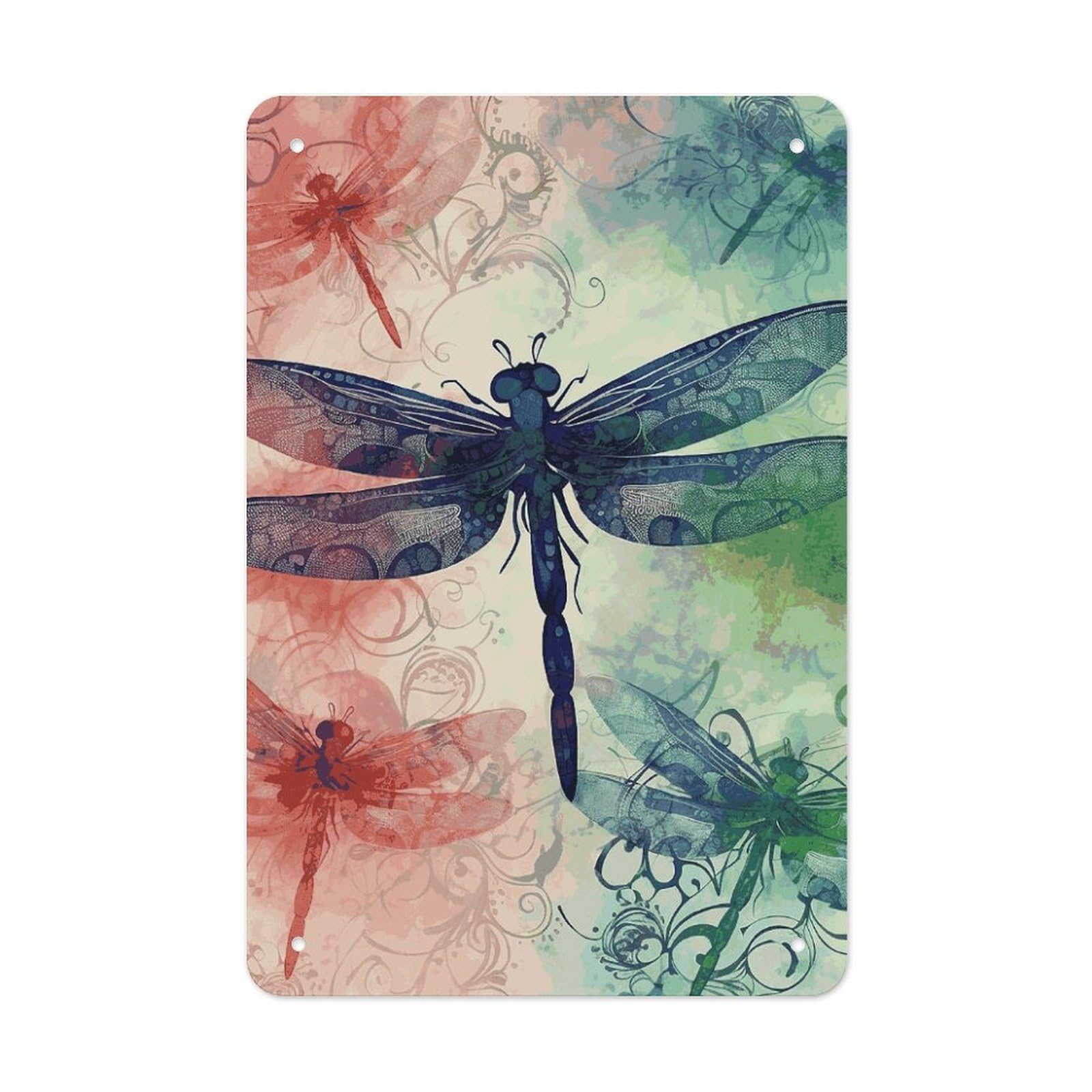 QMNLKH Modern Dragonfly Plaques for Wall Decor, Personalized Metal Tin Sign for Home, Multifunctional Poster for Office, Fashion Painting for Hallway, Wall Art Pictures, 7.9x11.8Inch