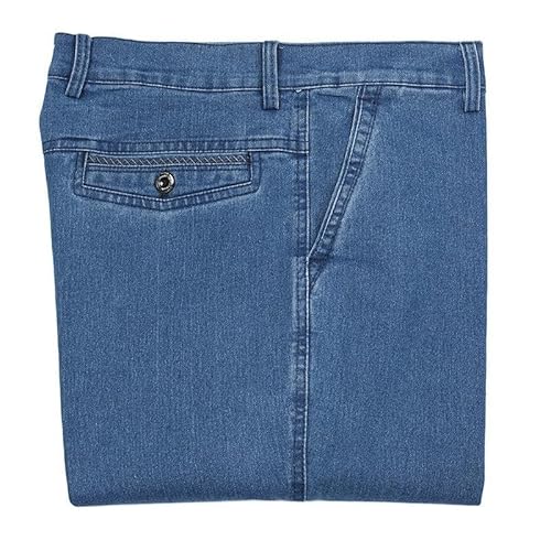 Jeans da uomo a vita alta taglio dritto, jeans da uomo elasticizzati a gamba dritta, vestibilità regolare, jeans classici in denim di base, Blu scuro, 54 - 5